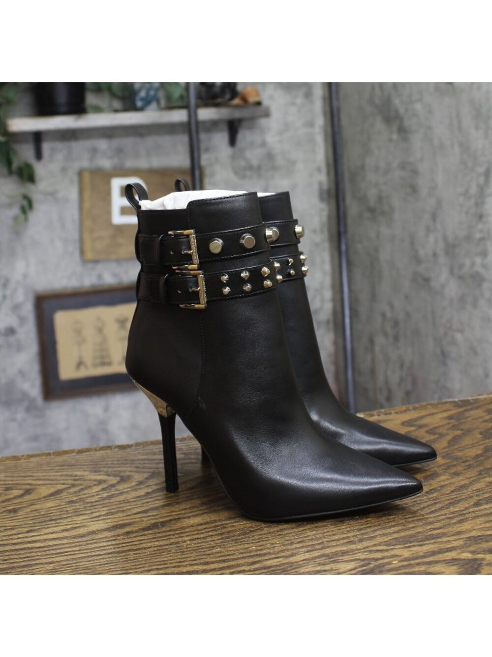 Michael Michael Kors Amal Studded Leather Ankle Boots Stiletto Heel Black 6M